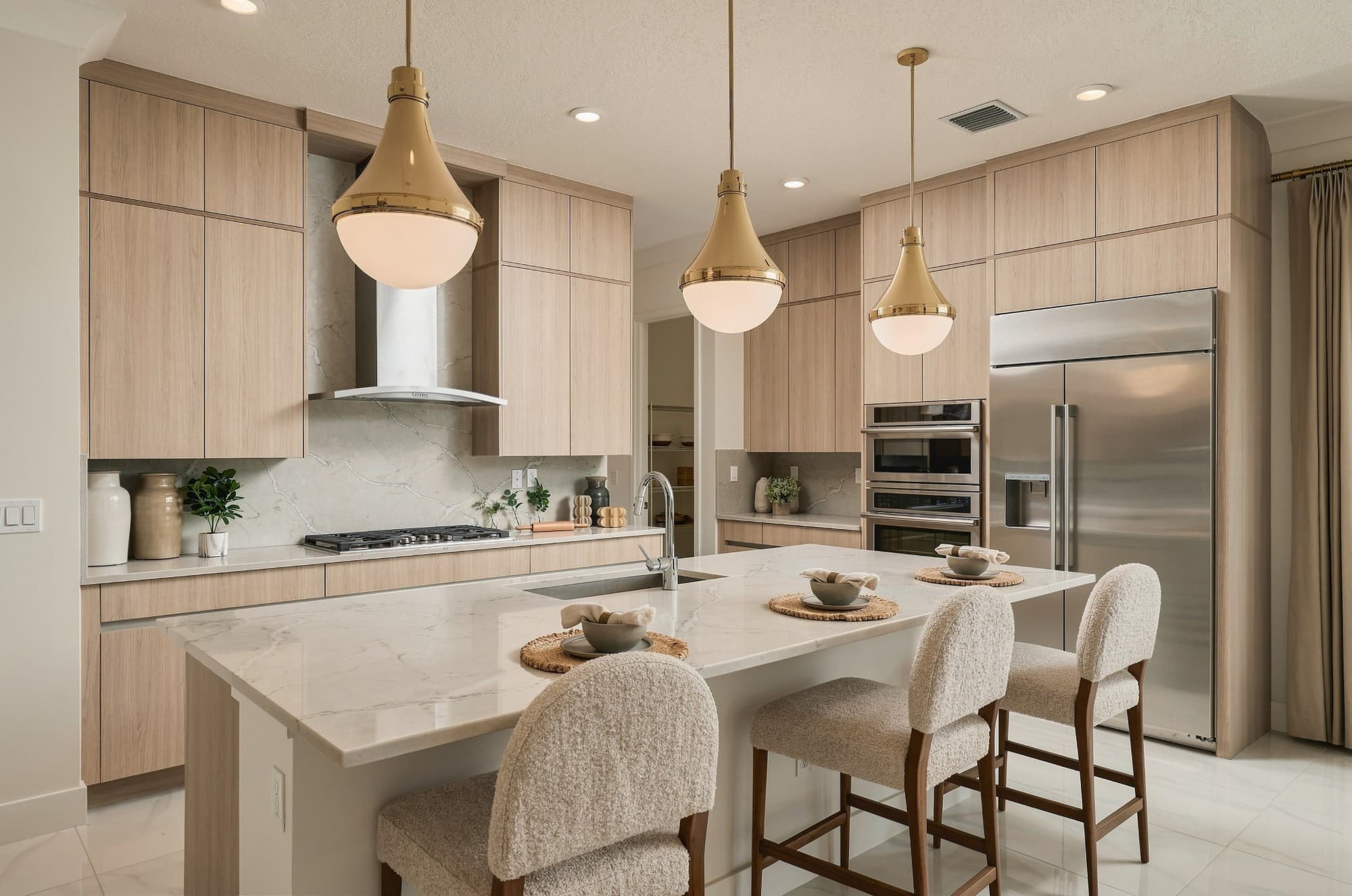 Kitchen with pendant lighting photographed by AV Media Collective